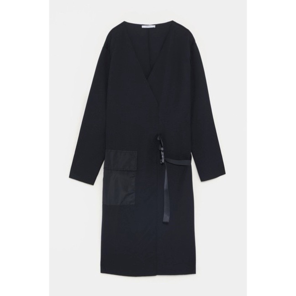 NWT Zara Black Elegant Mixed Pocket Buckle Belted Dress Size Medium